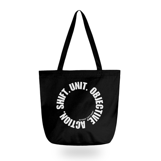 Unit Objective Action Shift Black Canvas Tote Bag