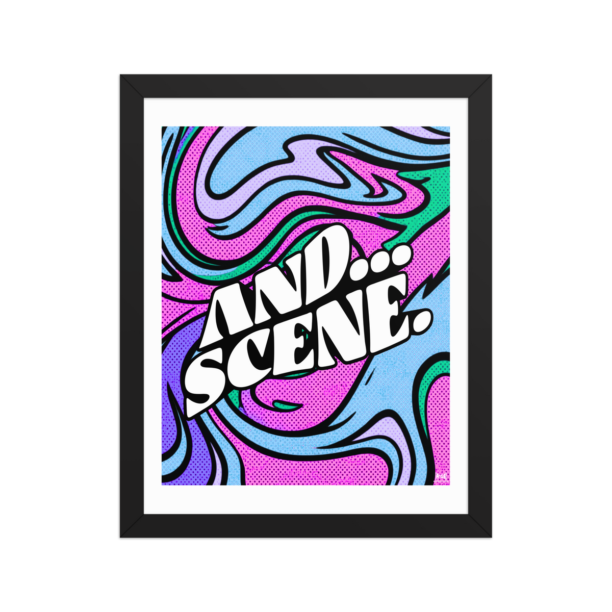 And Scene Abstract Swirls Pink and Blue Hues - Framed Wall Art Print