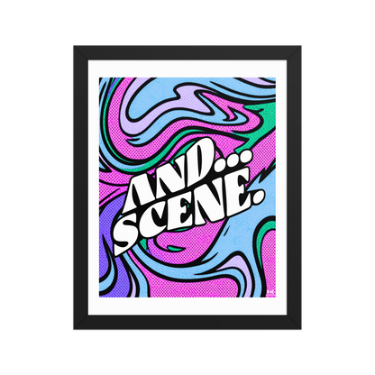 And Scene Abstract Swirls Pink and Blue Hues - Framed Wall Art Print