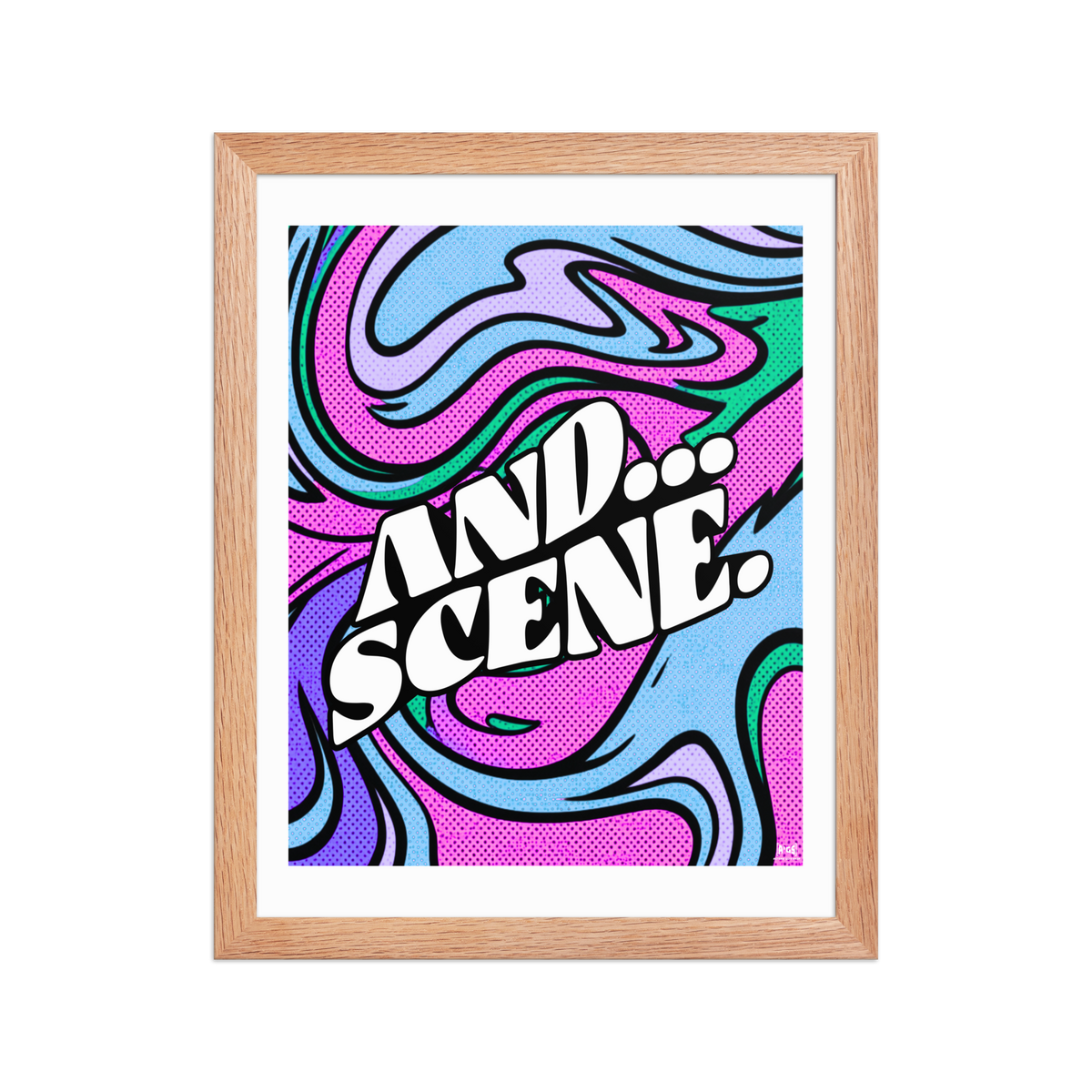 And Scene Abstract Swirls Pink and Blue Hues - Framed Wall Art Print