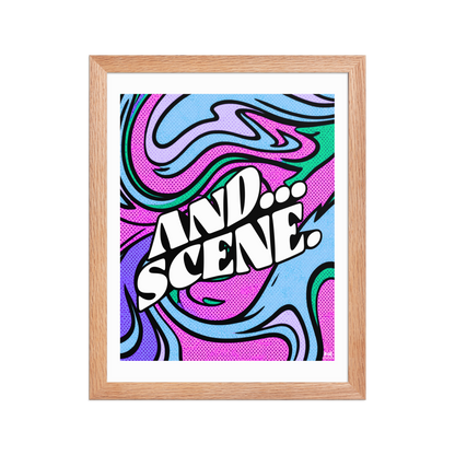 And Scene Abstract Swirls Pink and Blue Hues - Framed Wall Art Print