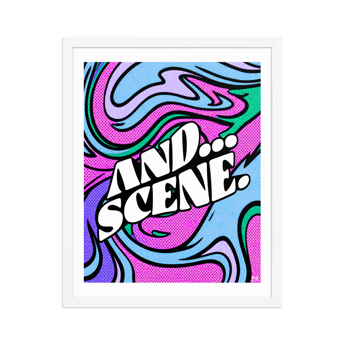 And Scene Abstract Swirls Pink and Blue Hues - Framed Wall Art Print