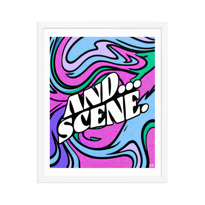 And Scene Abstract Swirls Pink and Blue Hues - Framed Wall Art Print