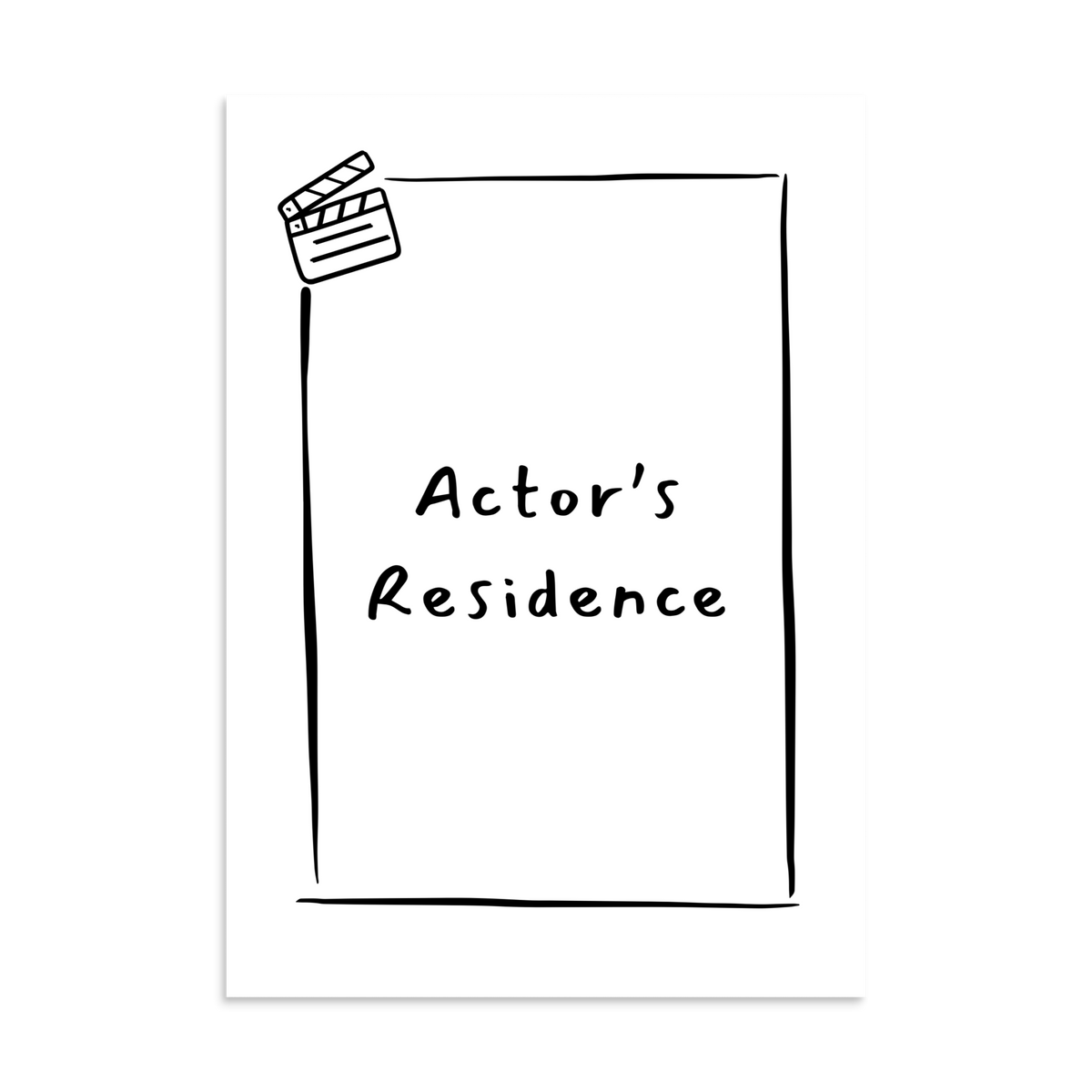 Actor's Residence Clapperboard Black and White Wall Art Print