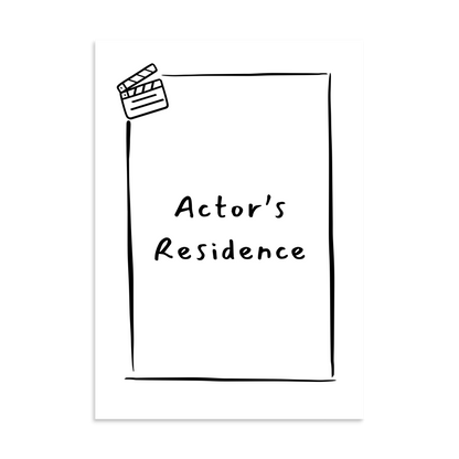 Actor's Residence Clapperboard Black and White Wall Art Print
