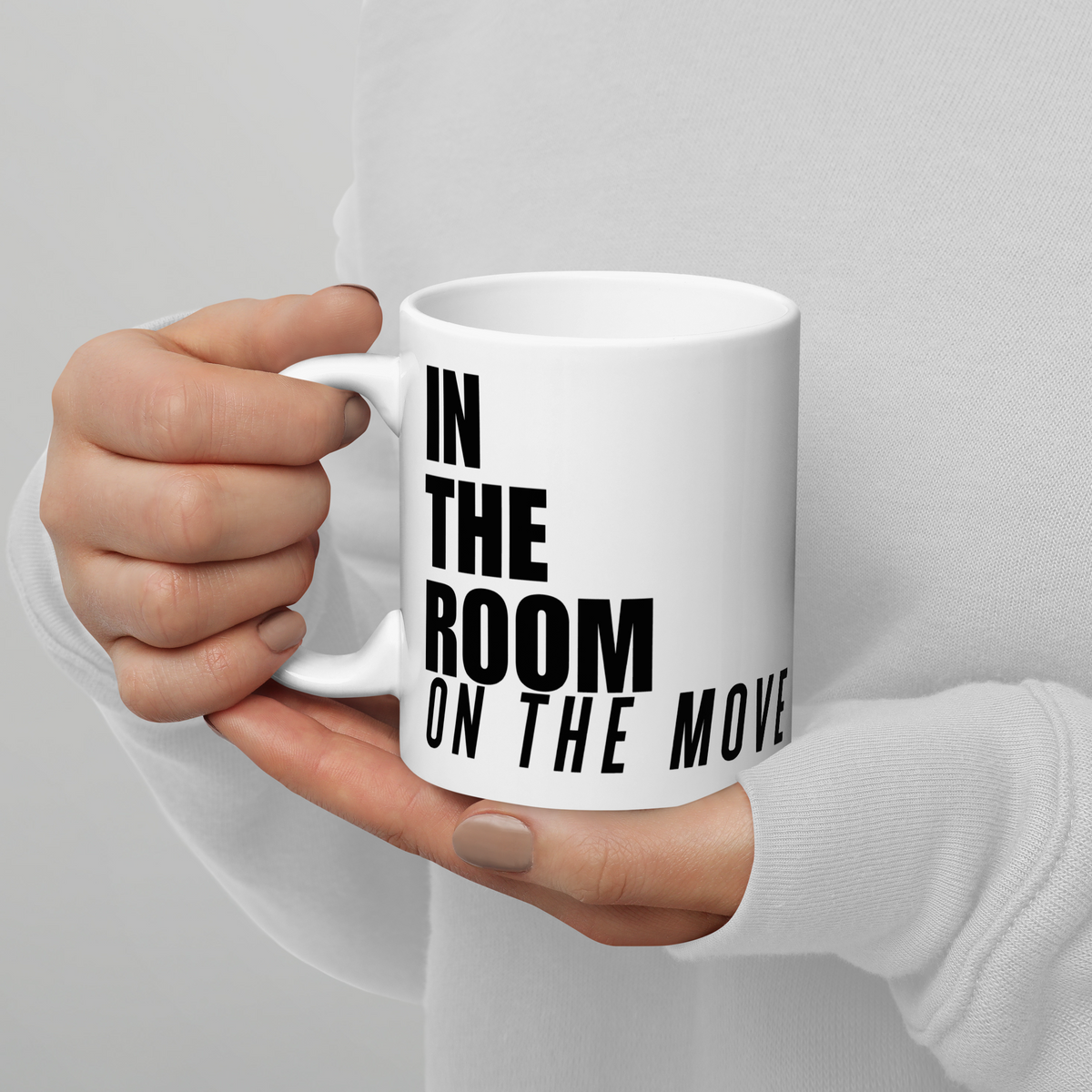 In The Room On The Move Black and White Mug